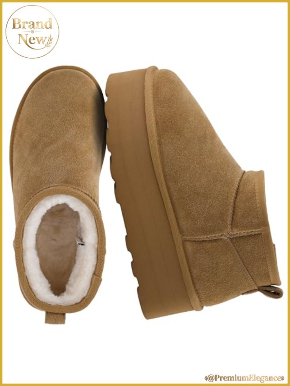 Genuine Suede Platform Ankle Boots Faux Fur Lined Slip-On